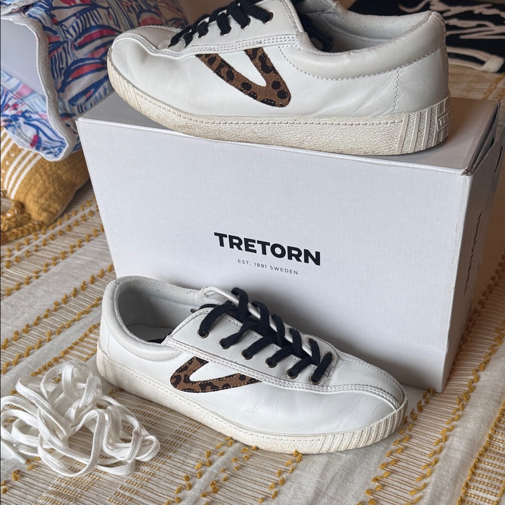 Tretorn Women's White Sneakers with Leopard Accents
